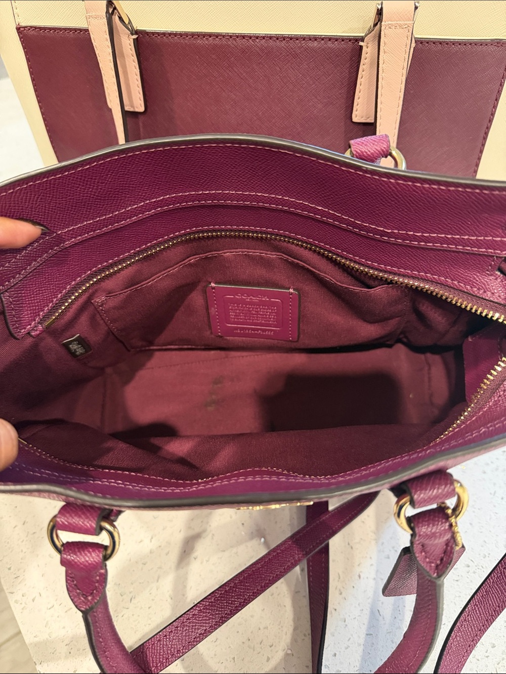 COACH Pebbled Leather Satchel in Berry - Picture 3 of 3
